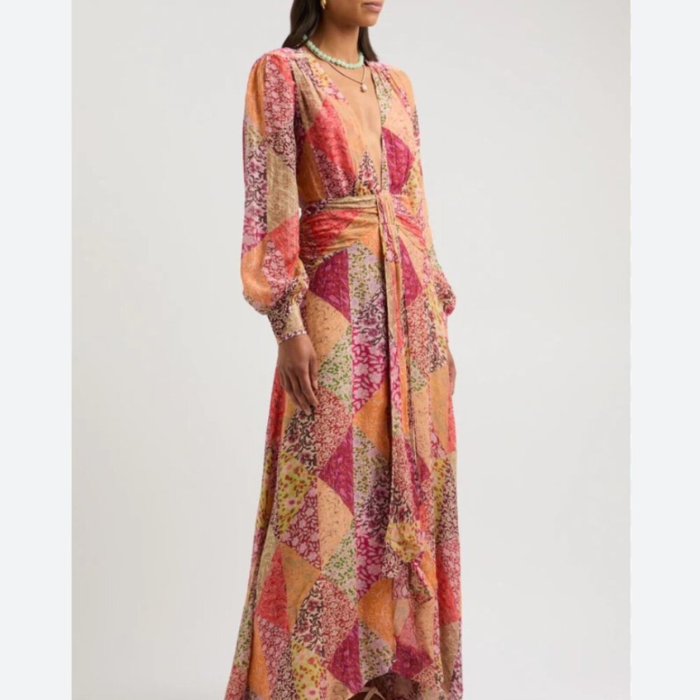 RIXO Meera Dress in Patchwork Blush Small